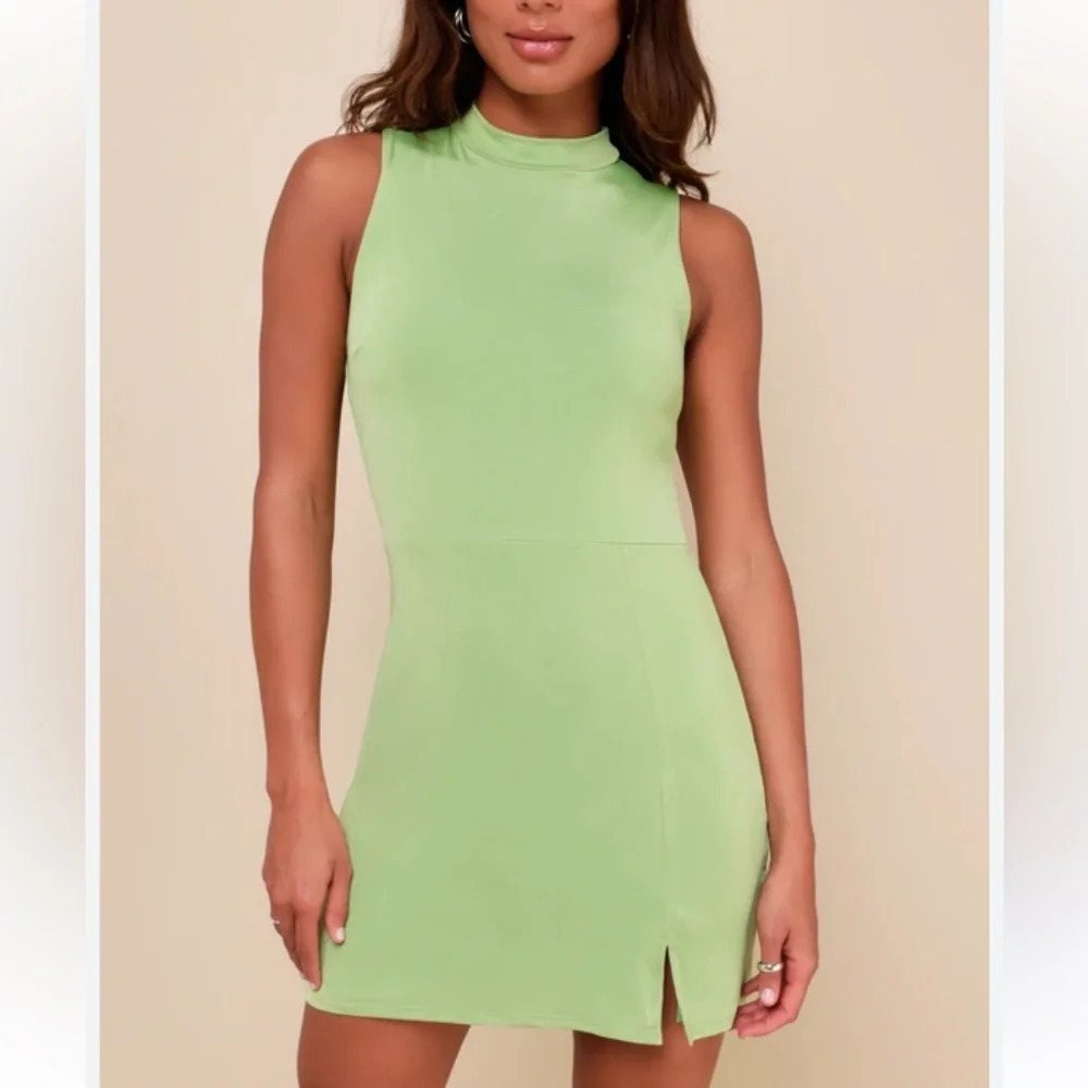 New! Lulu's Mock Neck Mini Dress Light Green 16792
